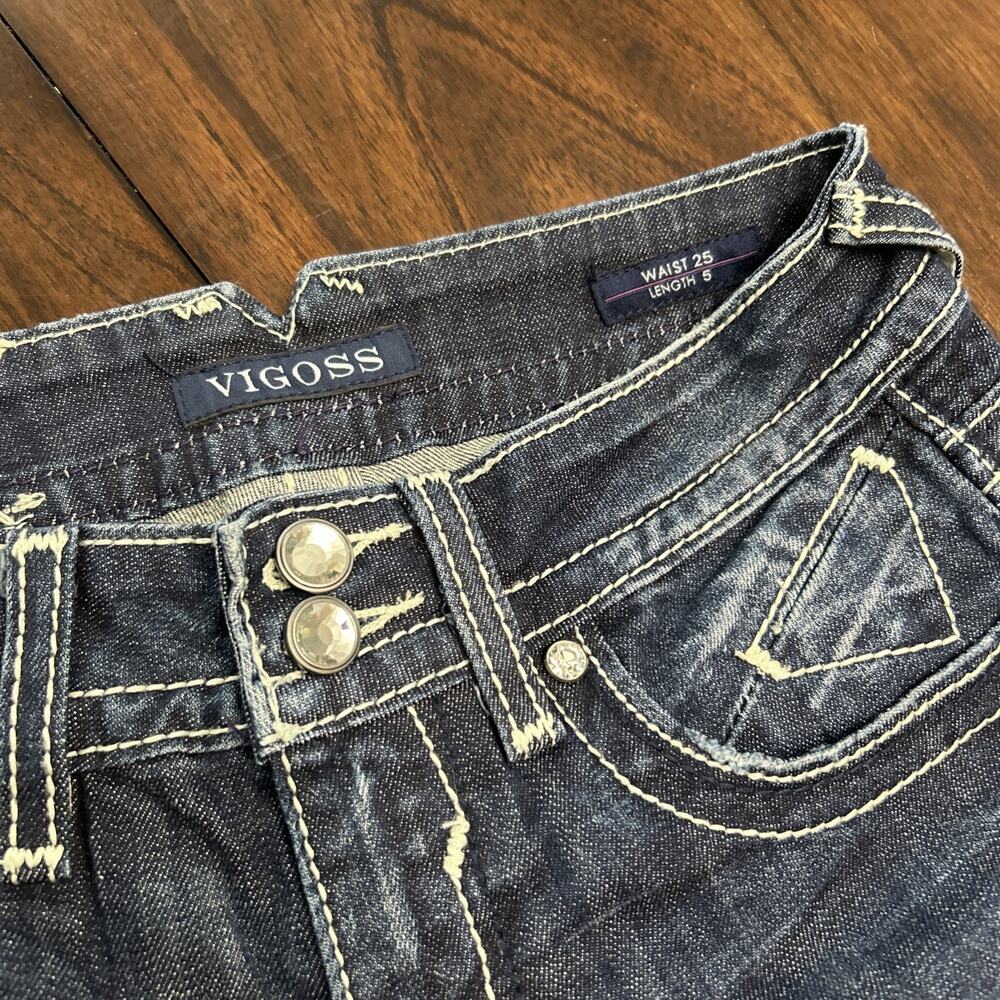 Vigoss The Dublin Denim Trendy Shorts Thick Stick Rhinestones Waist 25 Length 5 - Picture 3 of 7